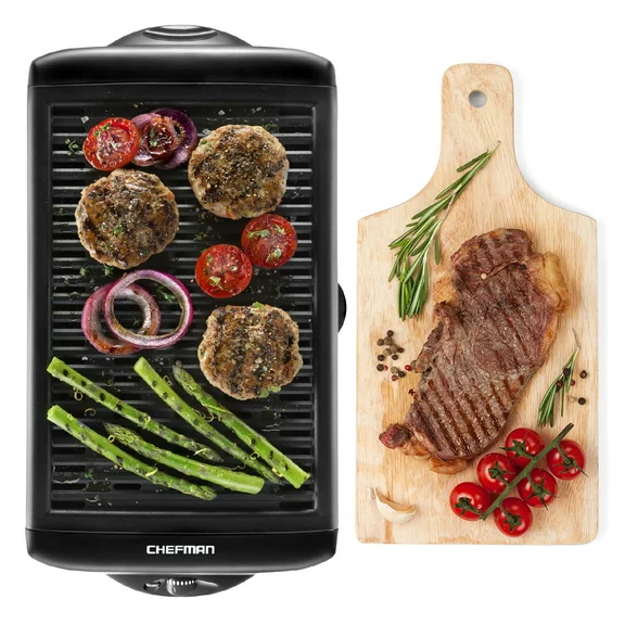 Chefman Electric Smokeless Indoor Grill with Non-Stick Coating & Temperature Control, Black