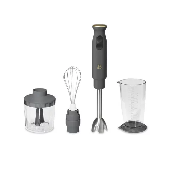 Beautiful Immersion Blender with 500ml Chopper and 700ml Measuring Cup, Oyster Grey by Drew Barrymore