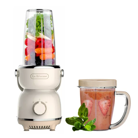 La Reveuse Personal Size Bullet Blender 300 Watts for Shakes Smoothies Seasonings Sauces with 17 oz Cup / 10 oz Mug,Retro Style