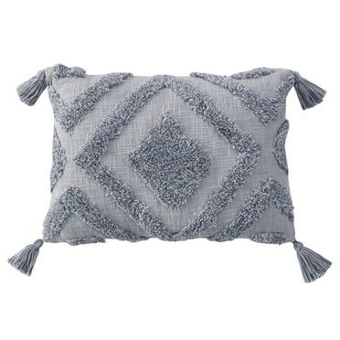 My Texas House Parker Tufted Cotton Oblong Decorative Pillow, 14" x 20", Grey